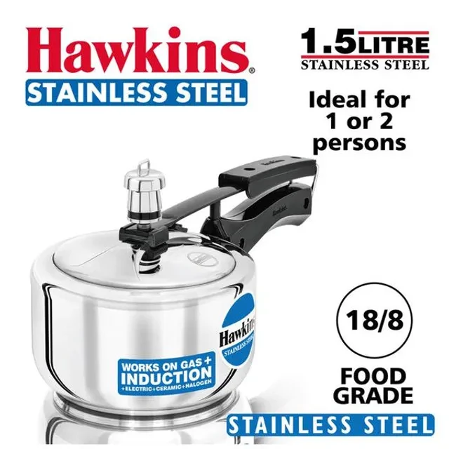 Hawkins Stainless Steel Inner Lid Pressure Cooker - Induction Base, With Handle, Silver, HSS15, 1.5 l-2.webp
